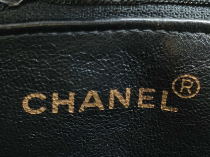 CHANEL CaviSkin Matelasse Large Coco Mark Double Chain Tote Black Shoulder Bag with Seal
