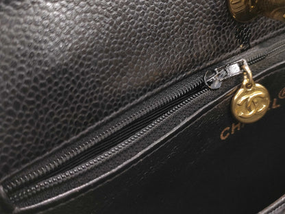 CHANEL CaviSkin Matelasse Large Coco Mark Double Chain Tote Black Shoulder Bag with Seal