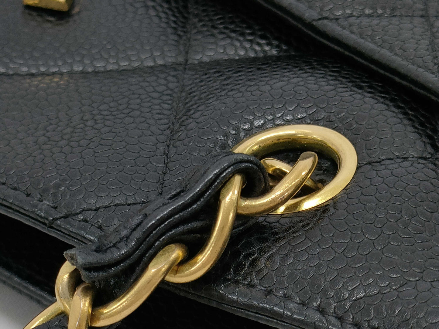 CHANEL CaviSkin Matelasse Large Coco Mark Double Chain Tote Black Shoulder Bag with Seal