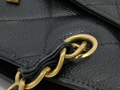 CHANEL CaviSkin Matelasse Large Coco Mark Double Chain Tote Black Shoulder Bag with Seal