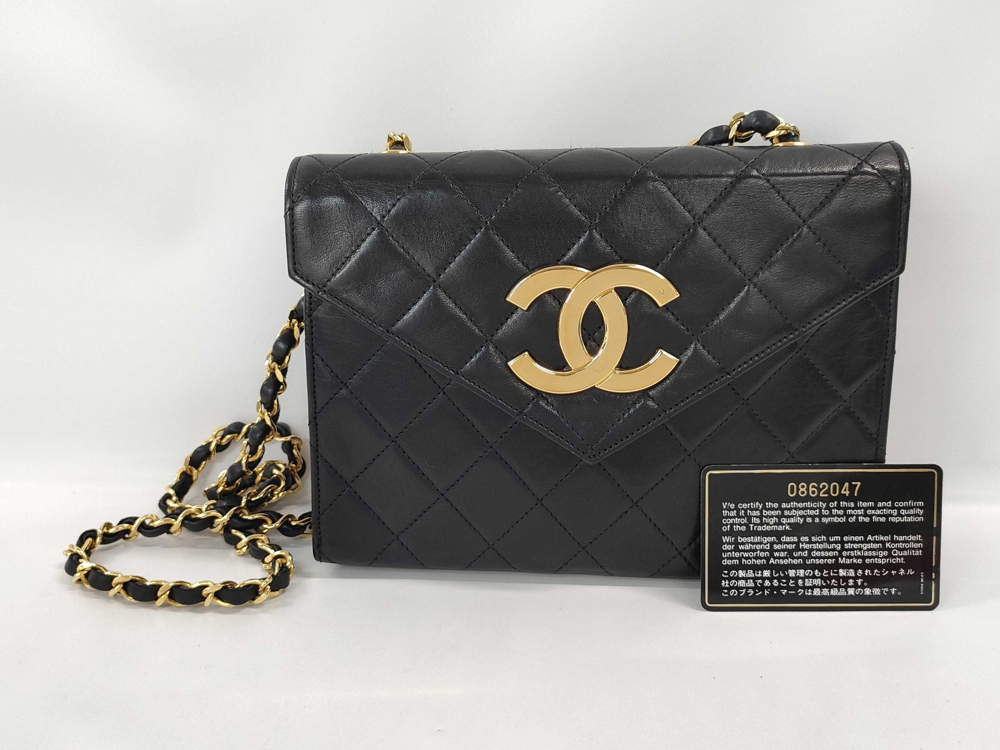 CHANEL Matelasse Large Coco Mark Push Lock Chain Shoulder Bag with Sticker and Card Holder