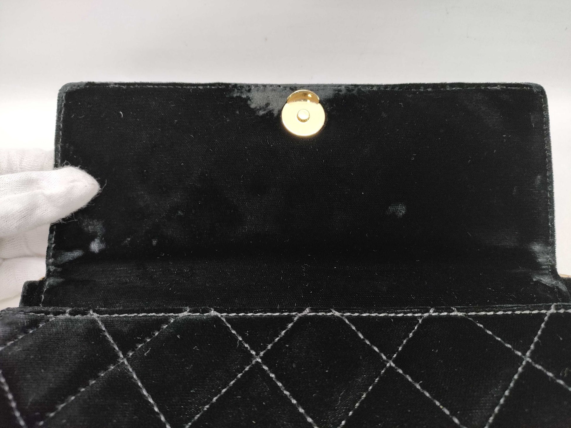 CHANEL Velvet Coco Mark Chain Party Bag with Sticker and Card
