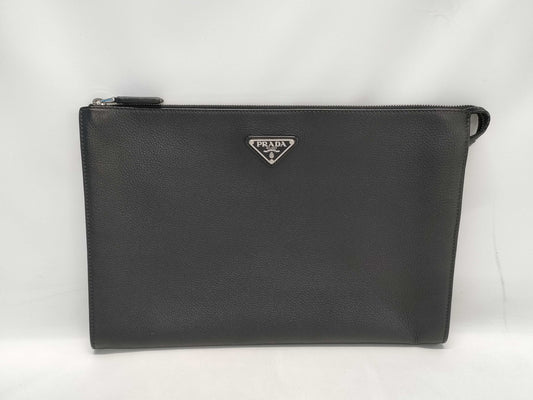 PRADA Triangle Plate Clutch Bag Black Clutch Bag