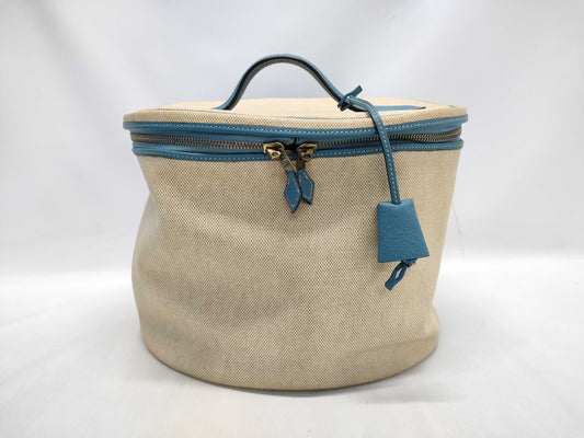 HERMES Intercity Toile H x Taurillon Clemence Blue Jean Vanity Bag with D Stamp