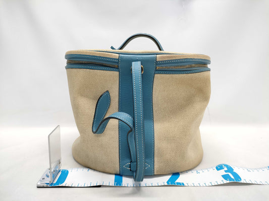 HERMES Intercity Toile H x Taurillon Clemence Blue Jean Vanity Bag with D Stamp