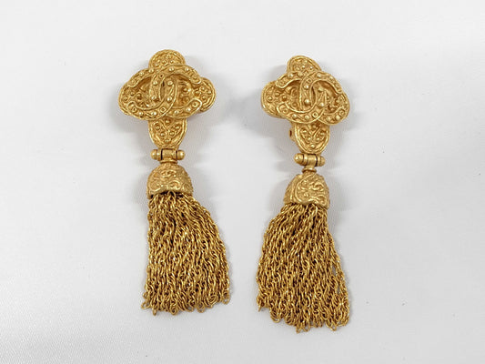 CHANEL Coco Mark Fringe Earrings 94A Stamped Earrings