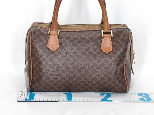 CELINE M13 Mini Boston Bag, Macadam Pattern Leather, Brown