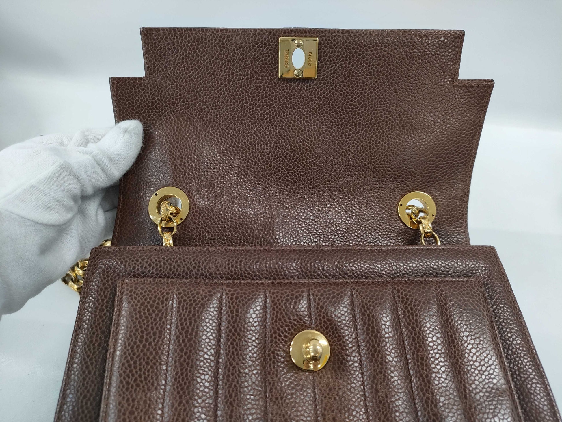 CHANEL Mademoiselle Caviar Leather Brown Chain Shoulder Bag 2534487
