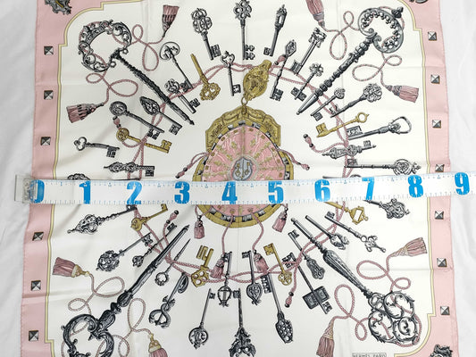 HERMES Carre 90 Pink/White Scarf