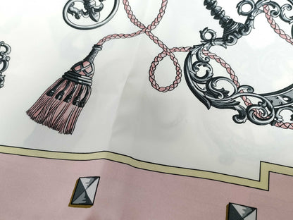HERMES Carre 90 Pink/White Scarf