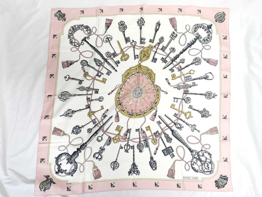 HERMES Carre 90 Pink/White Scarf