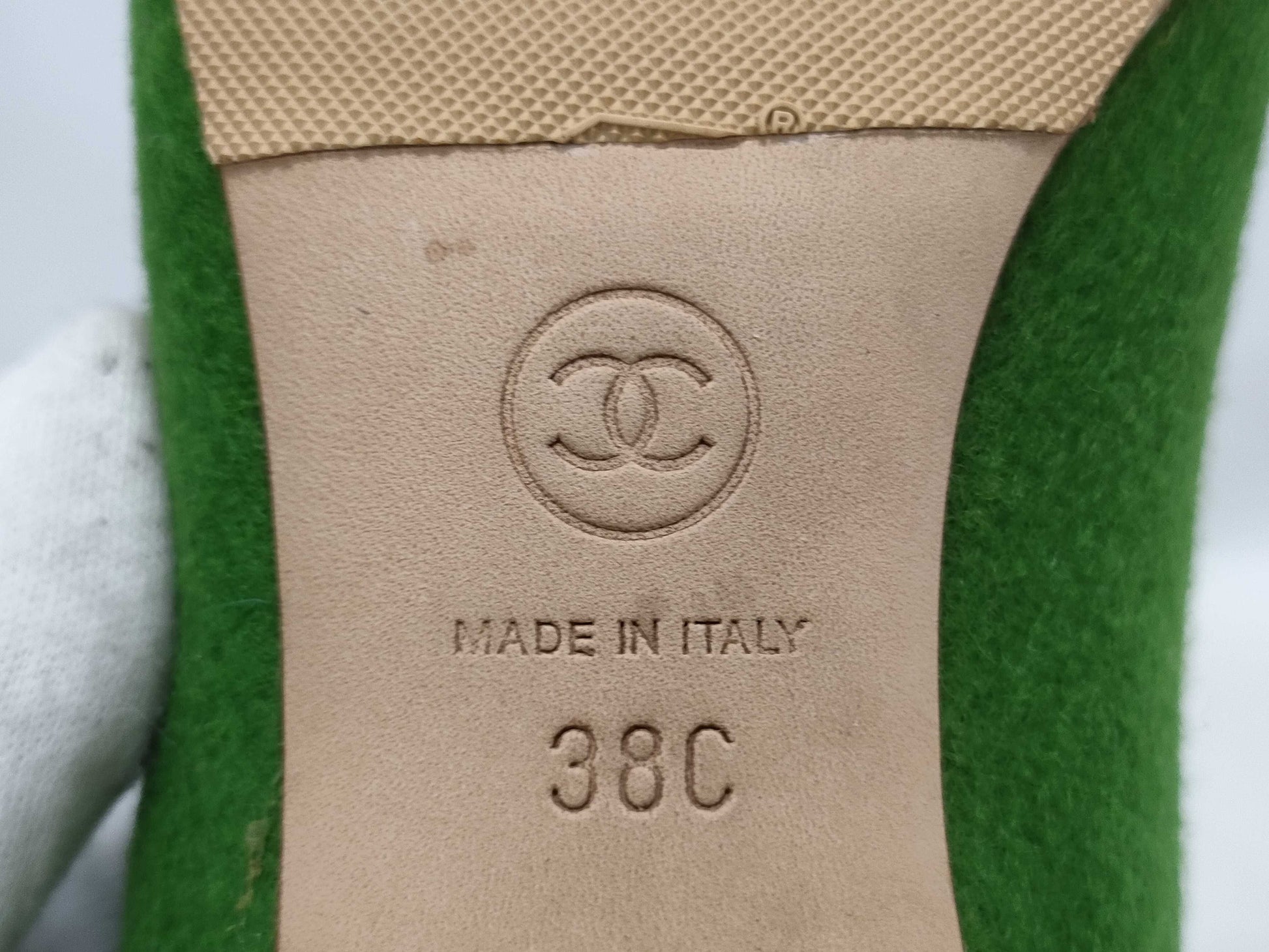 CHANEL Camellia Felt Pumps, Size 38C