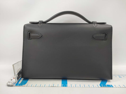 HERMES Pochette Kelly Black Swift W Stamp Gold Hardware Handbag