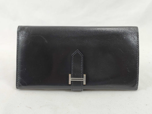 HERMES Bearn Bearn Box Calf Black □E Wallet