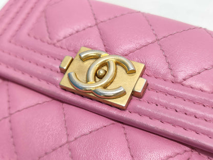 CHANEL Boy Chanel Compact Wallet, Pink, No. 26