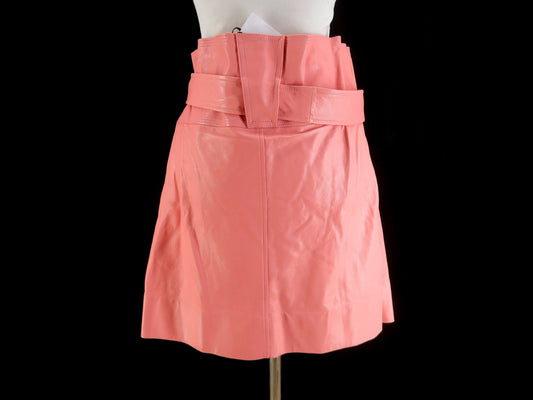 Salvatore Ferragamo Leather Skirt, Pink, Size 42, Belted