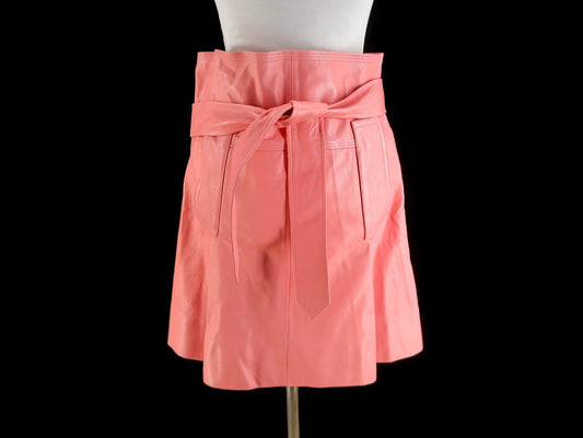 Salvatore Ferragamo Leather Skirt, Pink, Size 42, Belted