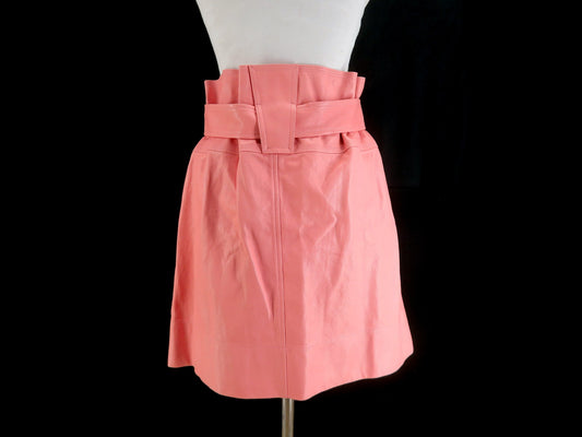 Salvatore Ferragamo Leather Skirt, Pink, Size 40, Belted