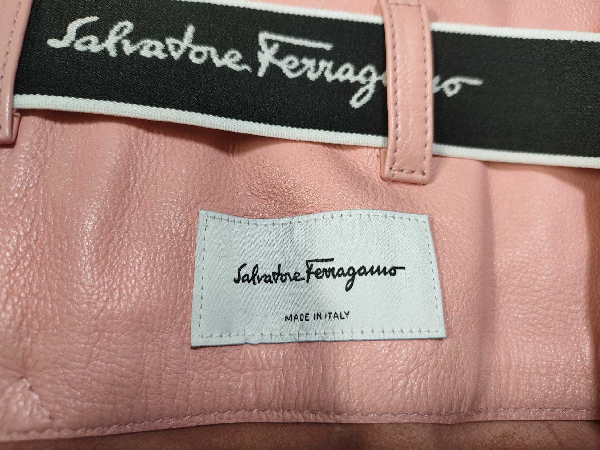 Salvatore Ferragamo Leather Skirt, Pink, Size 40, Belted