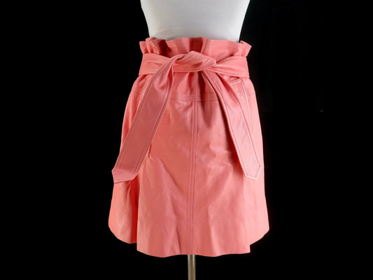 Salvatore Ferragamo Leather Skirt, Pink, Size 40, Belted