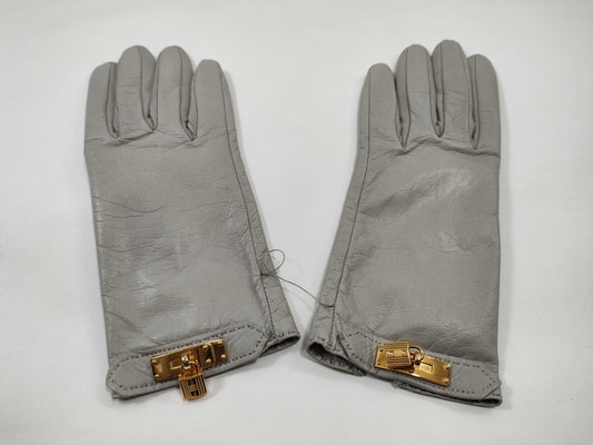 HERMES Kelly Leather Gloves Size 7 Gray Other Accessories
