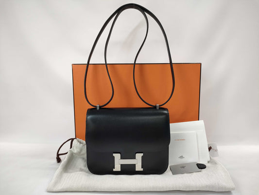 HERMES Constance 3 Miroir Mini Shoulder Bag, Black, Silver Hardware, Box Calf Leather, B Stamp, Perfect Condition