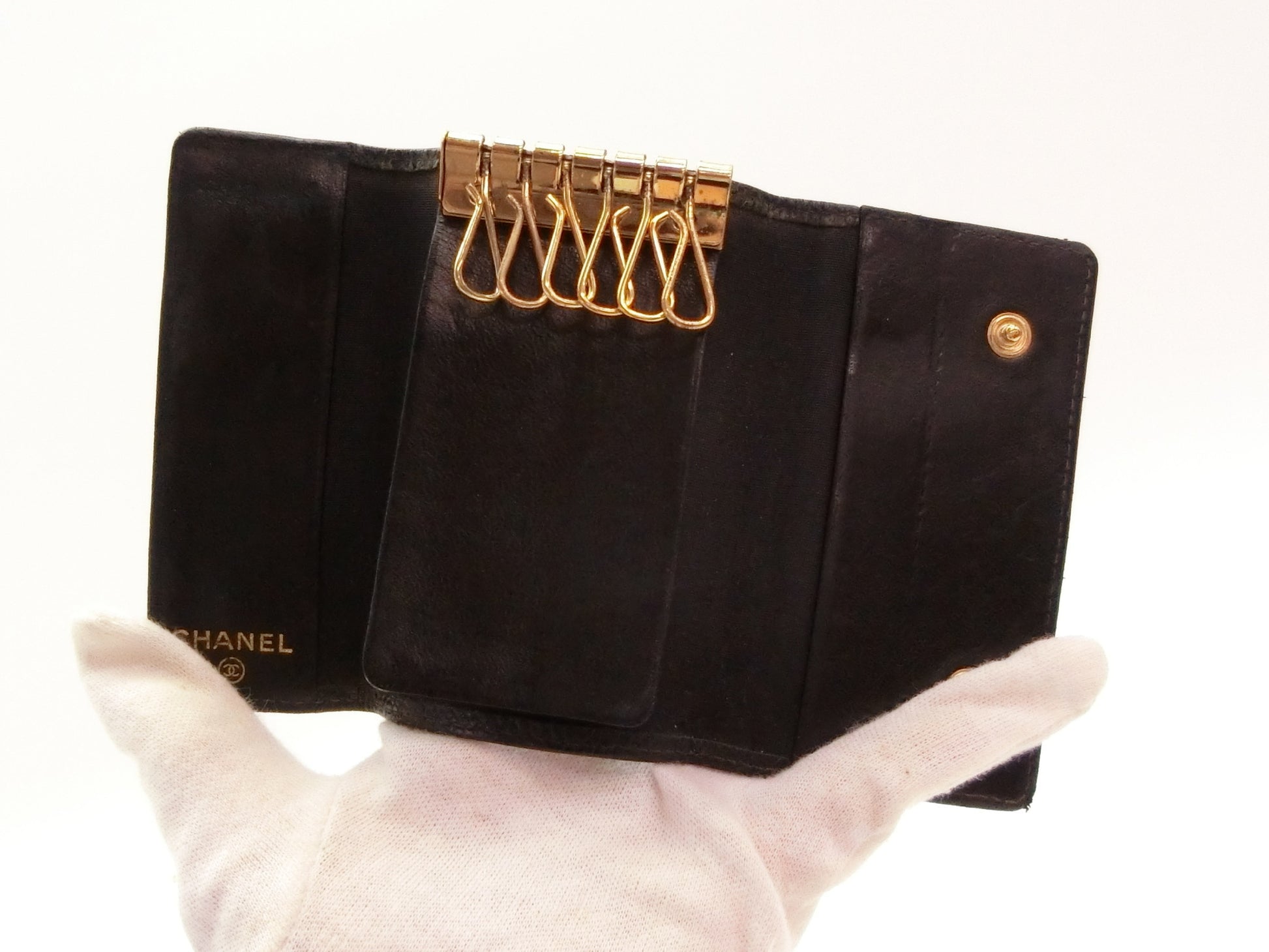 CHANEL Caviar Skin Coco Mark Key Case/Key Holder