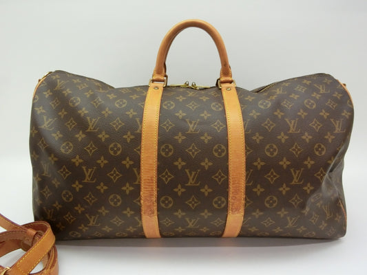 LOUIS VUITTON Monogram Keepall Bandouliere 55 Boston Bag