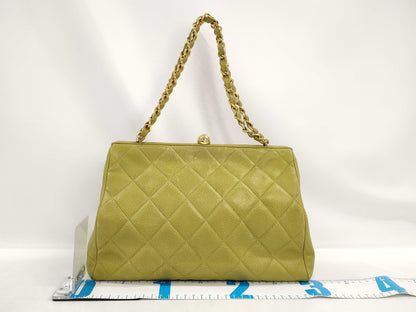 CHANEL Caviar Flap Handbag Green
