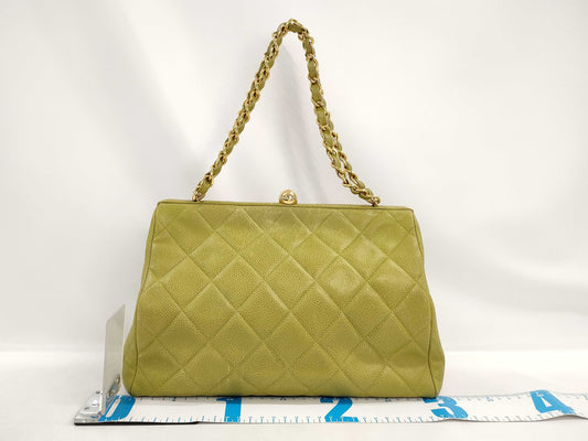 CHANEL Caviar Flap Handbag Green