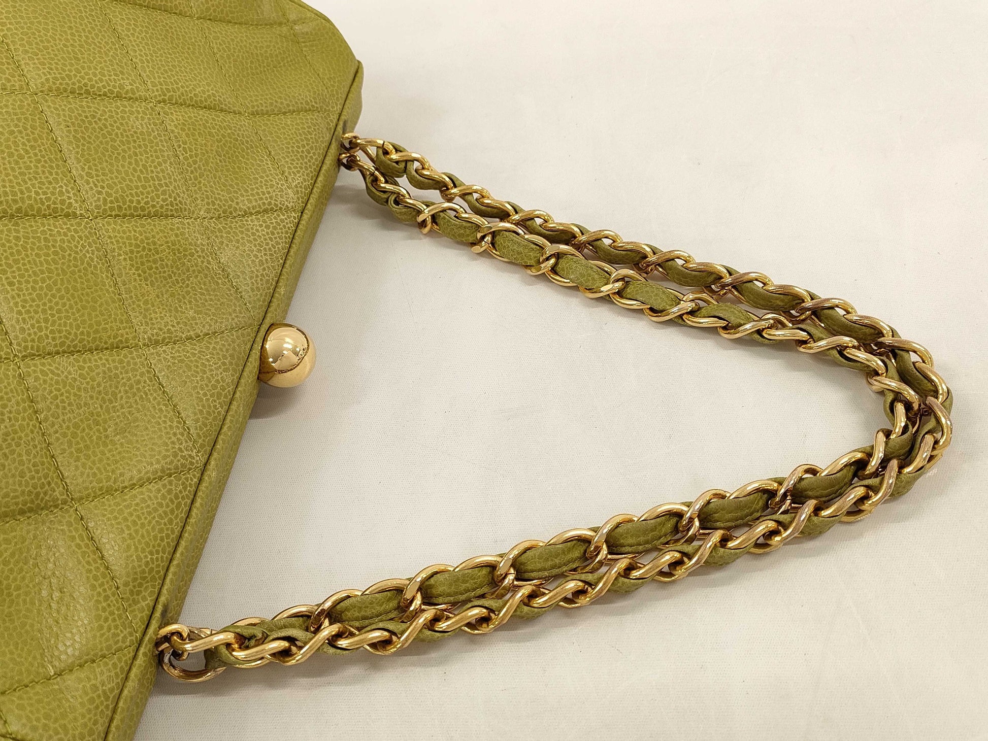 CHANEL Caviar Flap Handbag Green