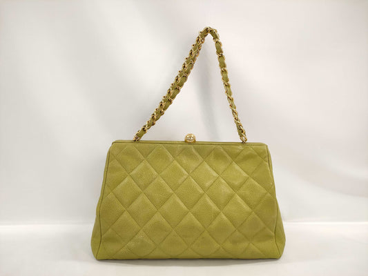 CHANEL Caviar Flap Handbag Green