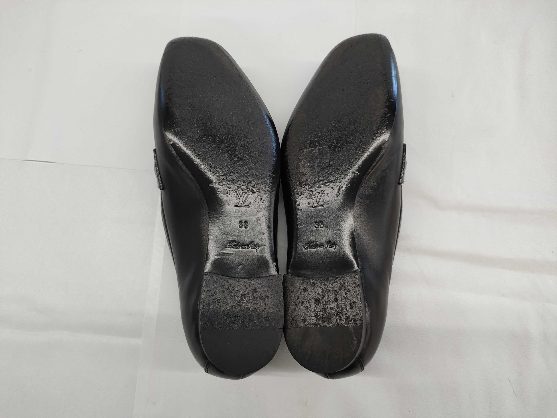 LOUIS VUITTON LOUIS VUITTON Flat Loafers Leather Size 38 1A4XE6 Black Loafers