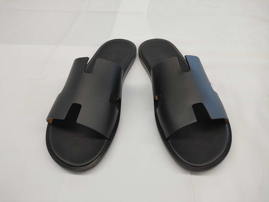 HERMES HERMES Men's Izmir Sandals, Black, Size 44, Unused