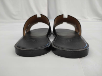 HERMES HERMES Men's Izmir Sandals, Black, Size 44, Unused