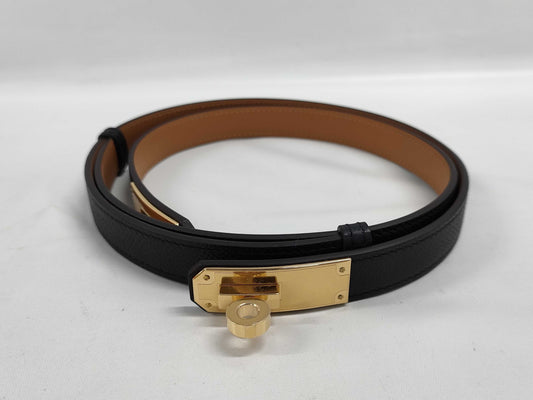 HERMES Kelly Belt, W Stamp, Black, NOIR, Gold Hardware