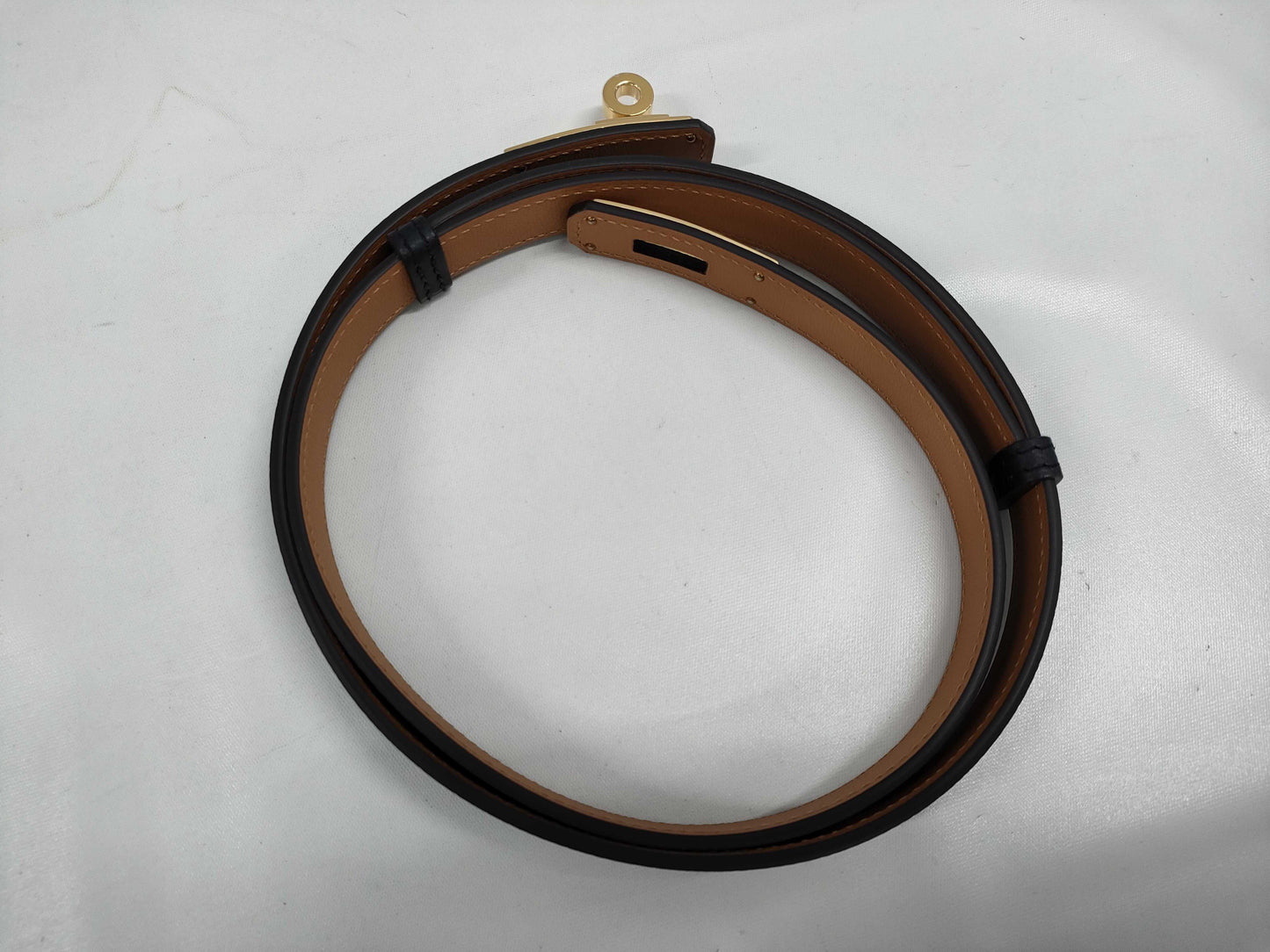 HERMES Kelly Belt, W Stamp, Black, NOIR, Gold Hardware