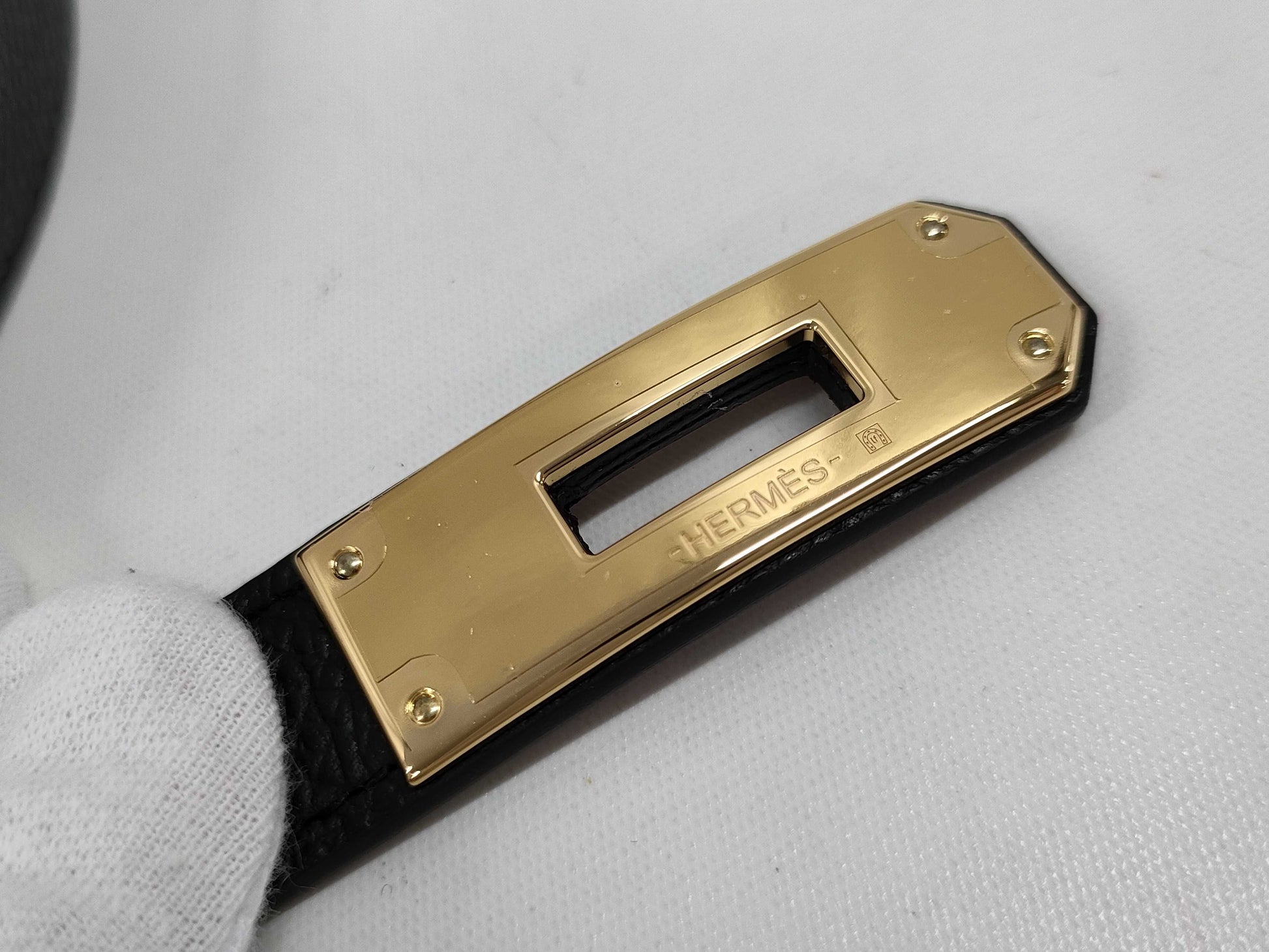 HERMES Kelly Belt, W Stamp, Black, NOIR, Gold Hardware