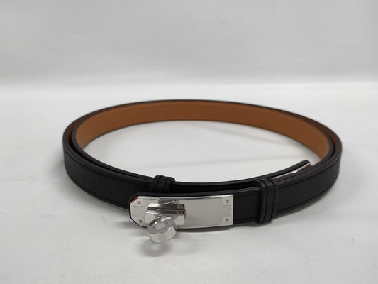 HERMES Kelly Belt, K Stamp, Black, NOIR, Gold, Silver Hardware