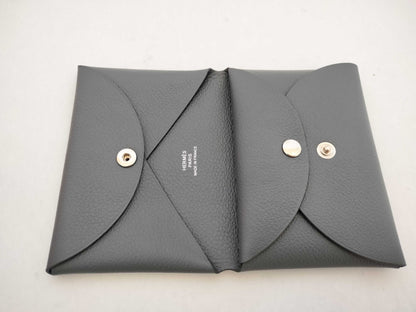 HERMES W Stamp HERMES Calvi Duo W Stamp Gray Unused Card Case/Pass Case/Business Card Holder