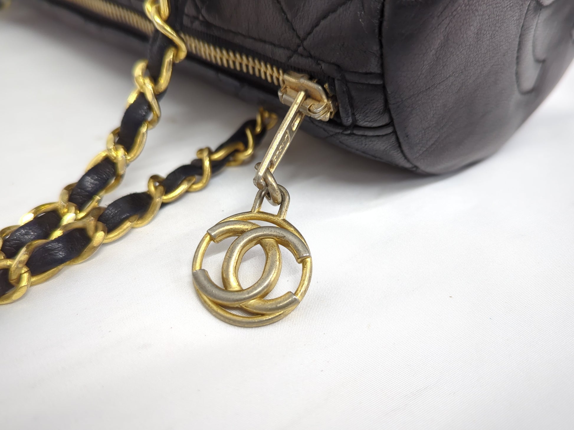 CHANEL Cylindrical Chain Boston Bag, Black, No. 1, Shoulder Bag