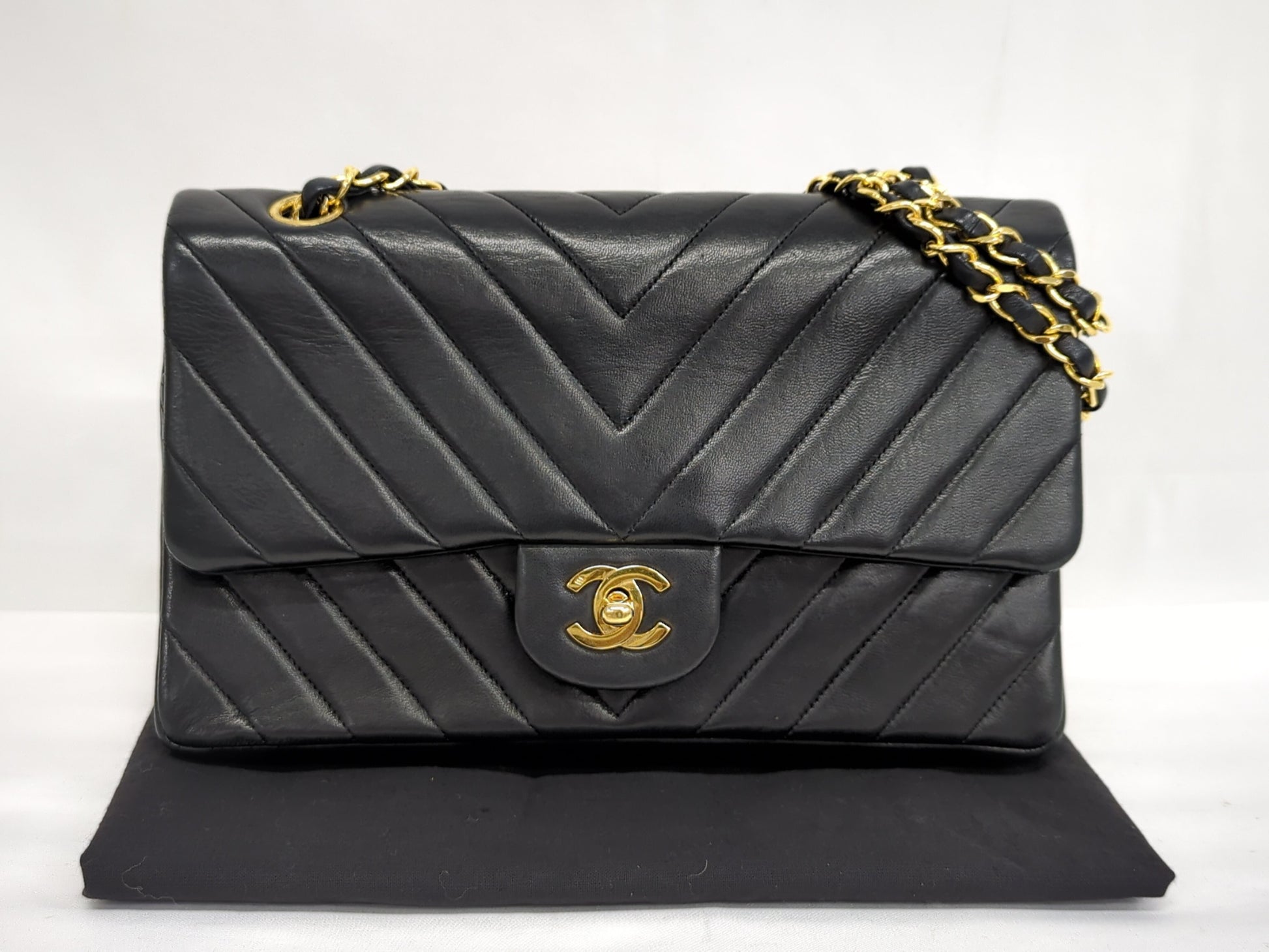 CHANEL Lambskin V-Stitch Double Flap Shoulder Bag, No. 1