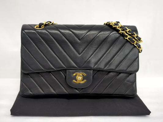 CHANEL Lambskin V-Stitch Double Flap Shoulder Bag, No. 1