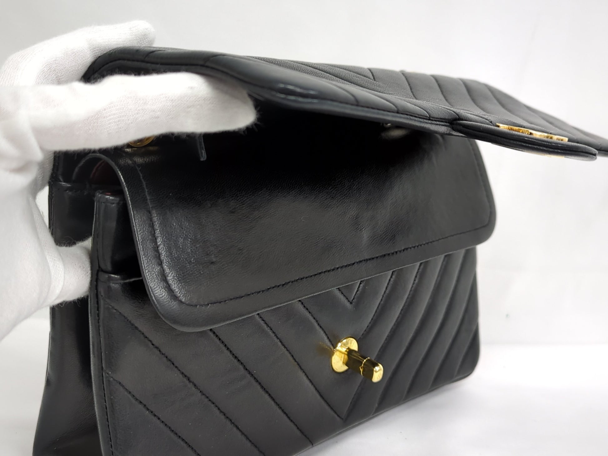 CHANEL Lambskin V-Stitch Double Flap Shoulder Bag, No. 1
