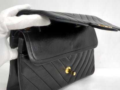 CHANEL Lambskin V-Stitch Double Flap Shoulder Bag, No. 1