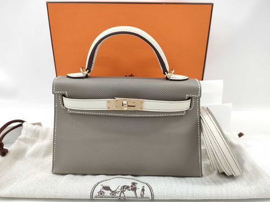 HERMES Mini Kelly Do SPO Handbag in Epson Asphalt with Grey Clasp, GD Hardware, Double Stamp