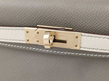 HERMES Mini Kelly Do SPO Handbag in Epson Asphalt with Grey Clasp, GD Hardware, Double Stamp