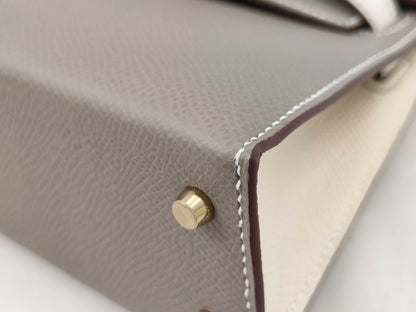 HERMES Mini Kelly Do SPO Handbag in Epson Asphalt with Grey Clasp, GD Hardware, Double Stamp