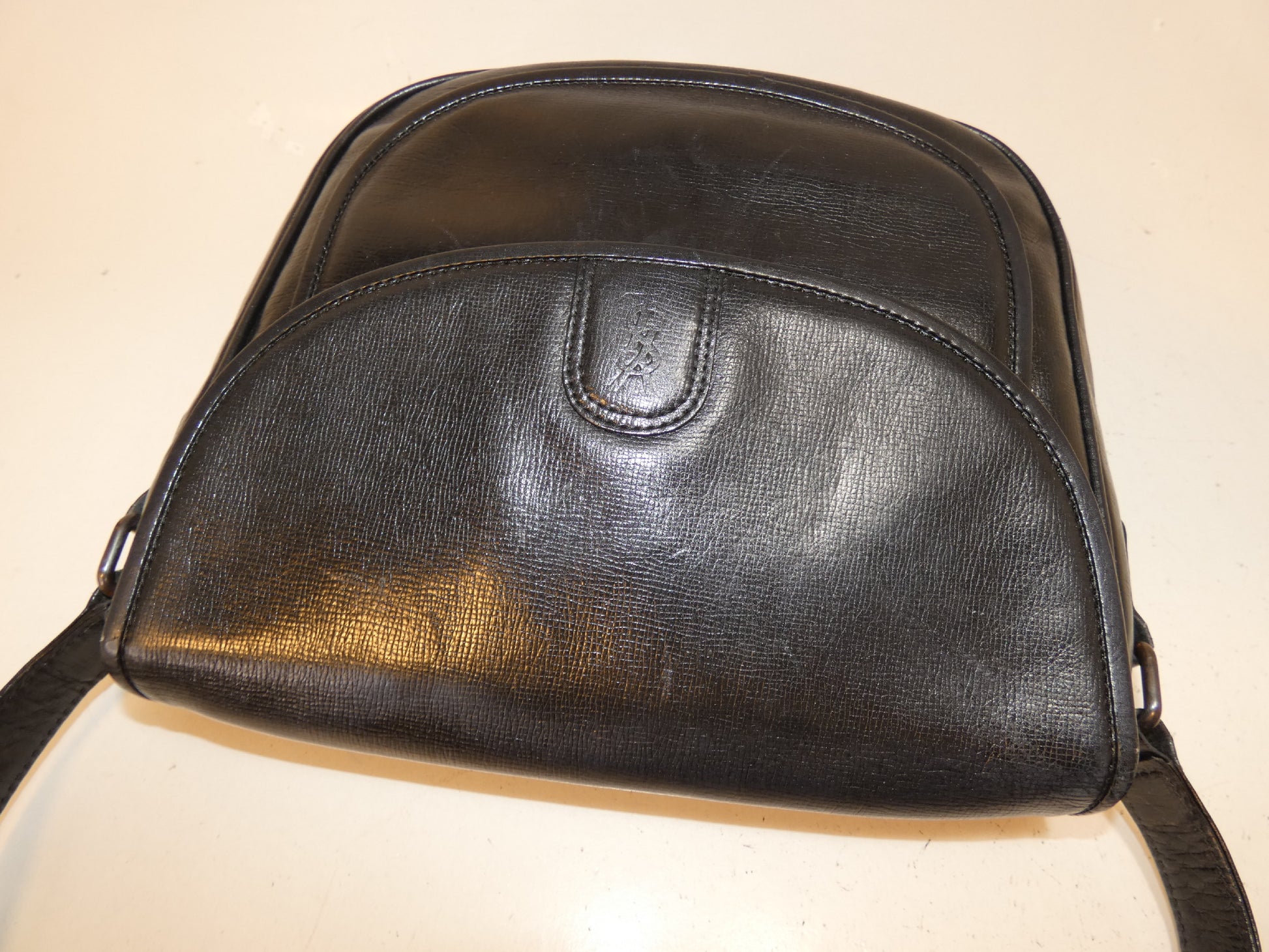 Yves Saint Laurent Leather Black Flap Shoulder Bag with Front Logo