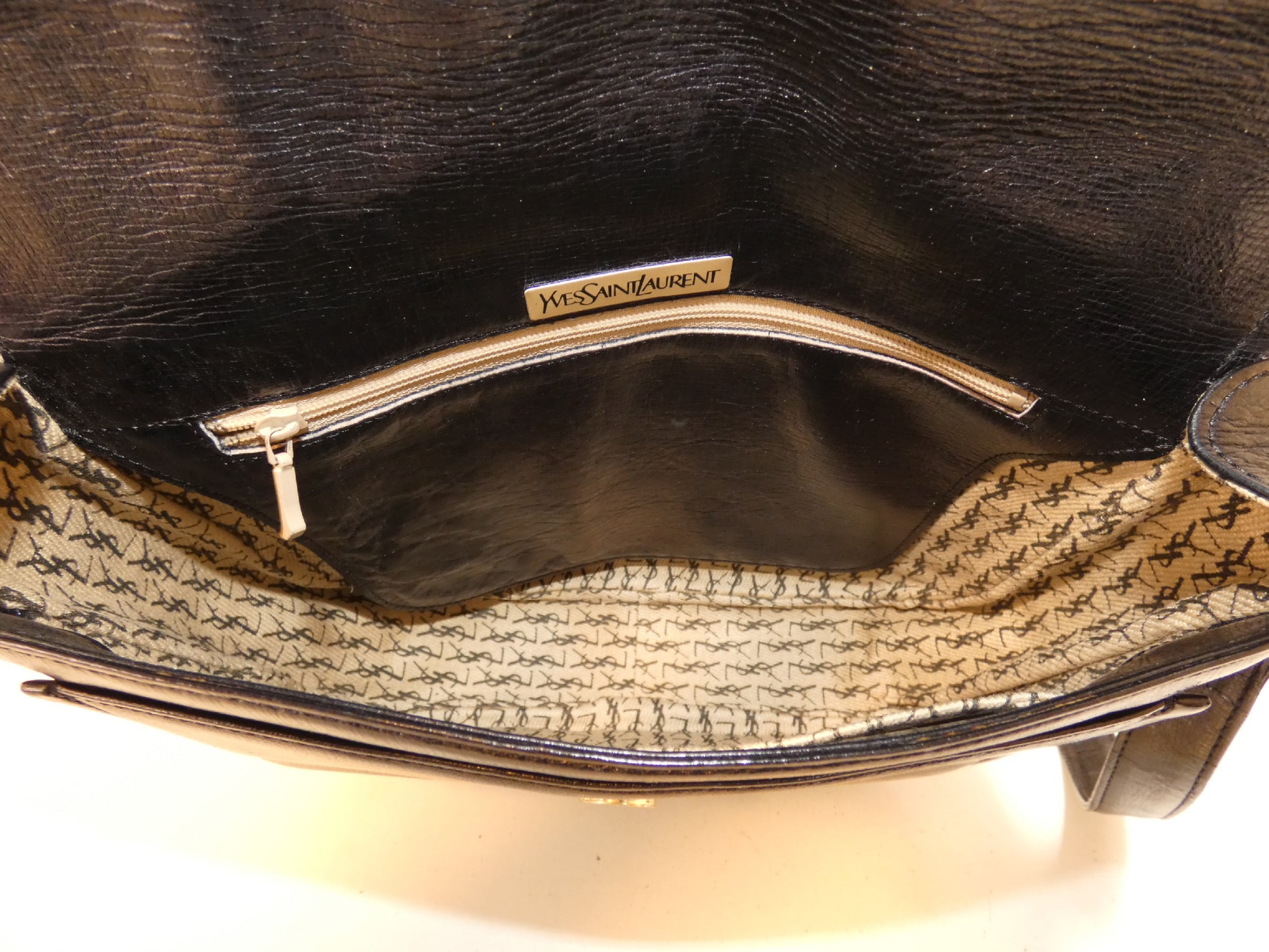 Yves Saint Laurent Leather Black Flap Shoulder Bag with Front Logo